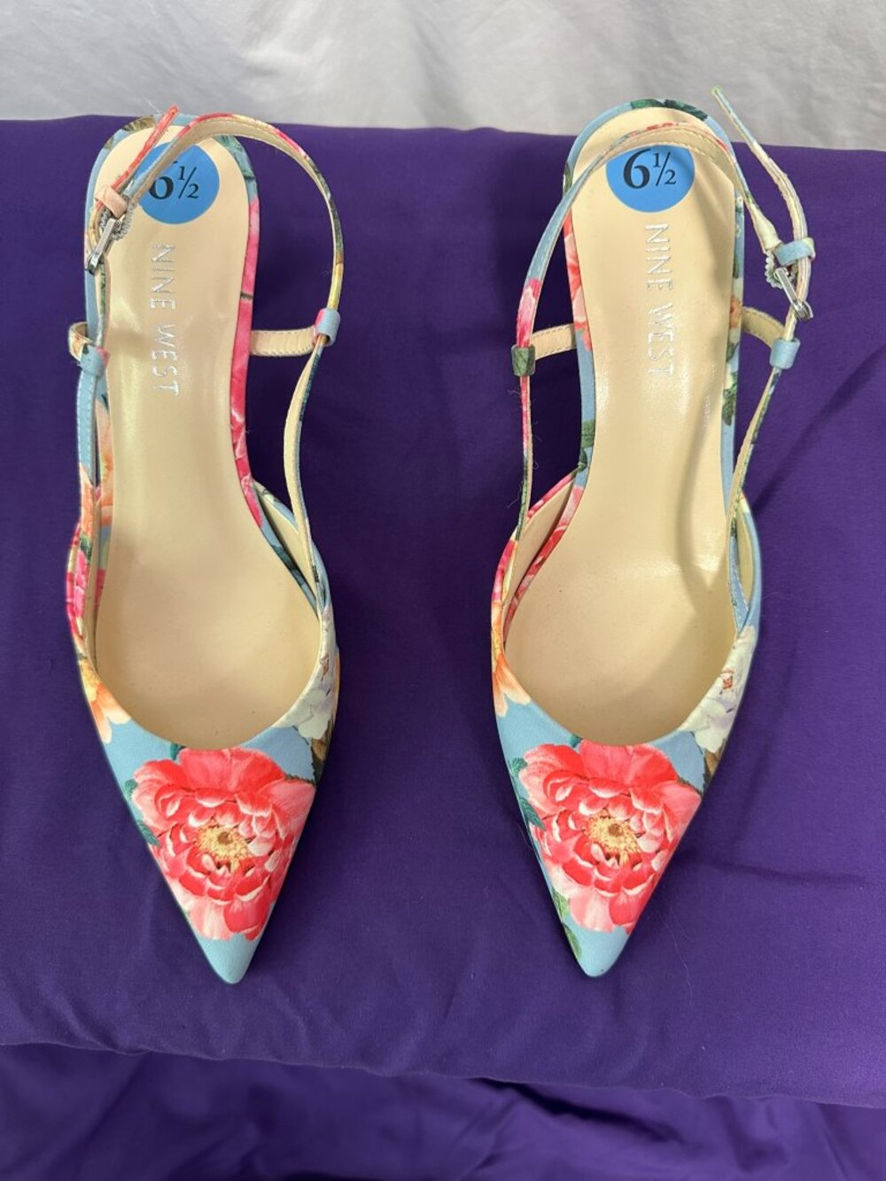 NWOT Nine West Floral Pointed Toe Slingback Kitten Heels